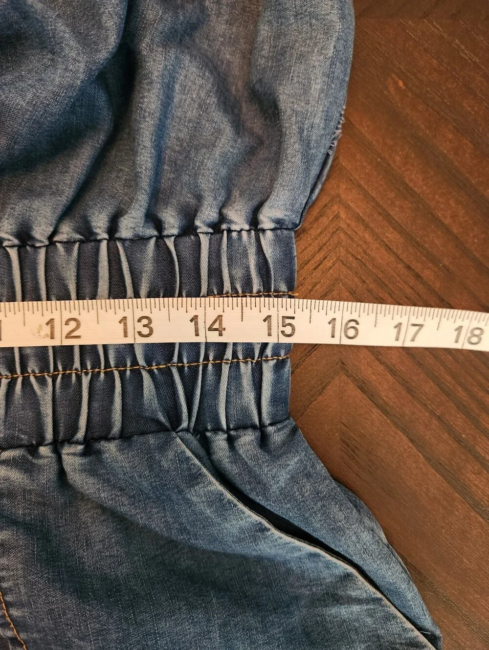 Denim Strapless Jumpsuit with Cargo Pockets - Blue - Picture 10 of 12